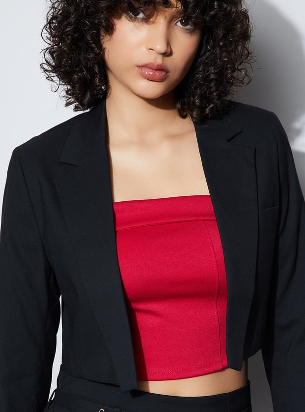 GINGER Solid Cropped Jacket