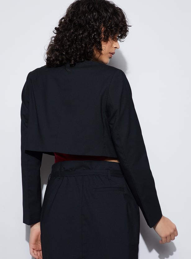 GINGER Solid Cropped Jacket
