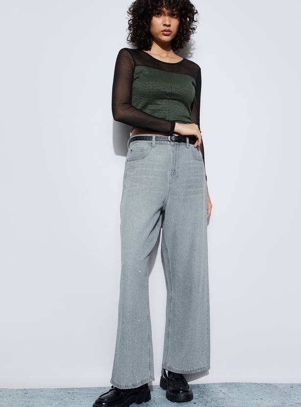 GINGER Stonewashed Wide Leg Jeans