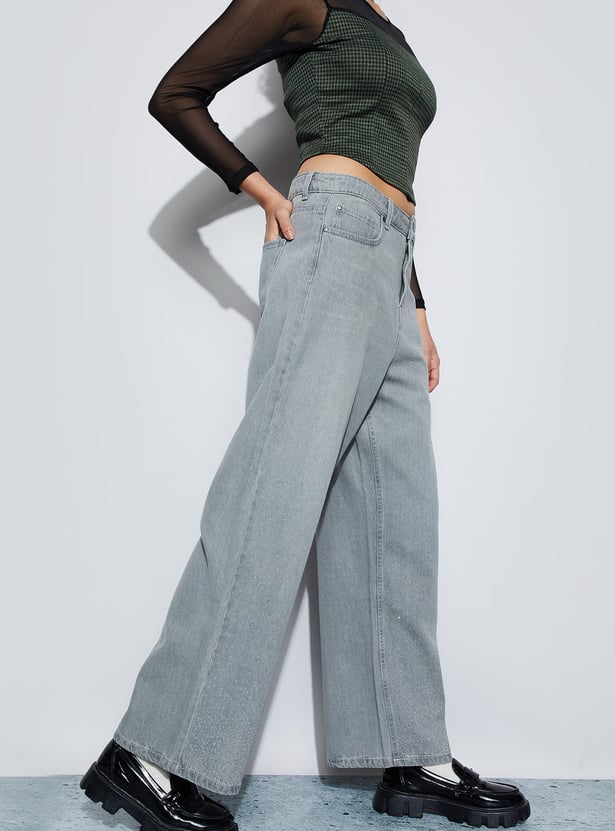 GINGER Stonewashed Wide Leg Jeans
