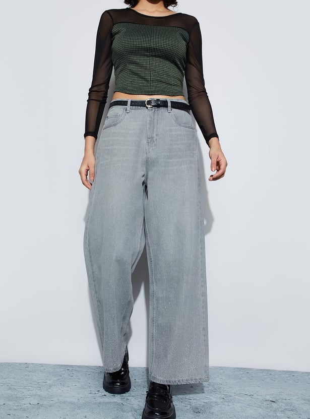 GINGER Stonewashed Wide Leg Jeans