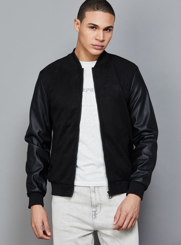 US POLO ASSN Embossed Faux Leather Bomber Jacket