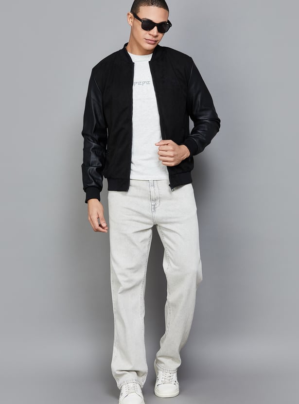 US POLO ASSN Embossed Faux Leather Bomber Jacket