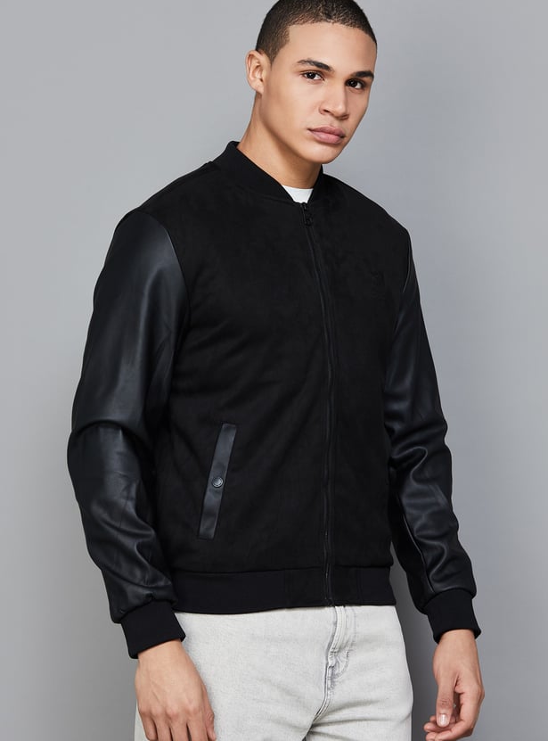 US POLO ASSN Embossed Faux Leather Bomber Jacket