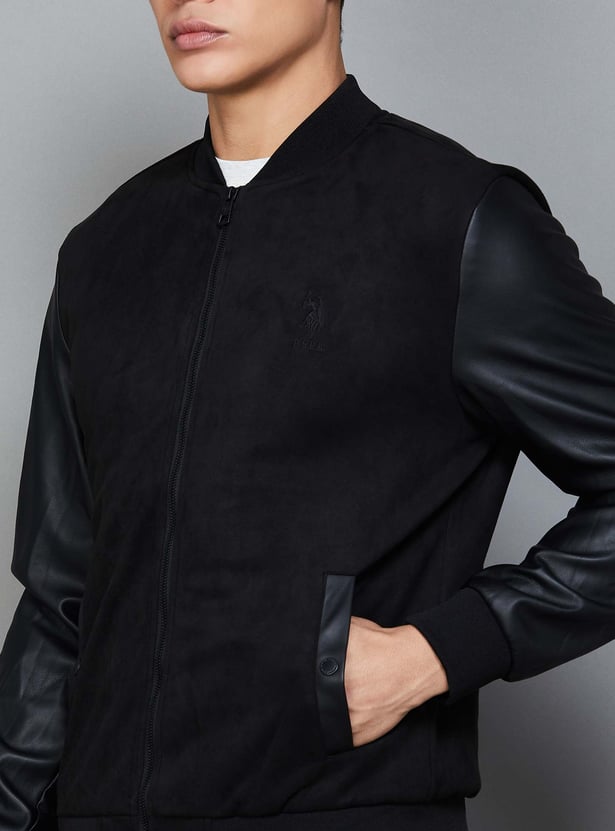US POLO ASSN Embossed Faux Leather Bomber Jacket