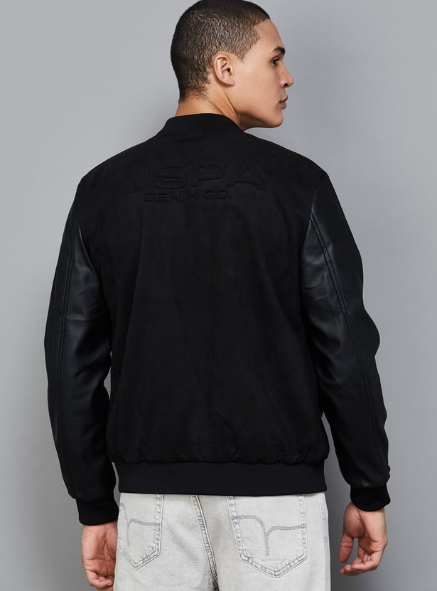 US POLO ASSN Embossed Faux Leather Bomber Jacket