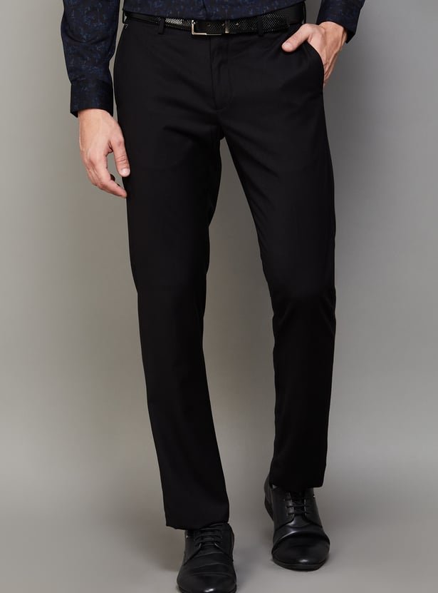 BLACKBERRYS Solid Slim Straight Formal Trousers