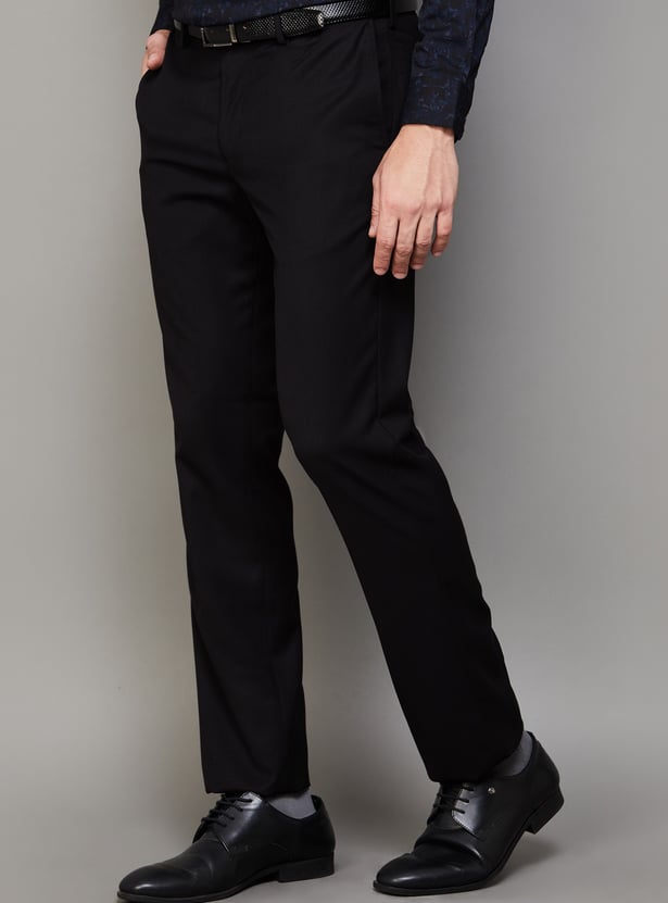 BLACKBERRYS Solid Slim Straight Formal Trousers