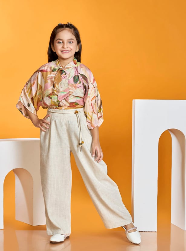 PEPPERMINT Girls Floral Print Top with Wide Leg Pants