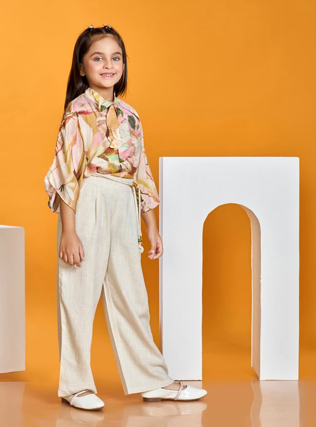PEPPERMINT Girls Floral Print Top with Wide Leg Pants