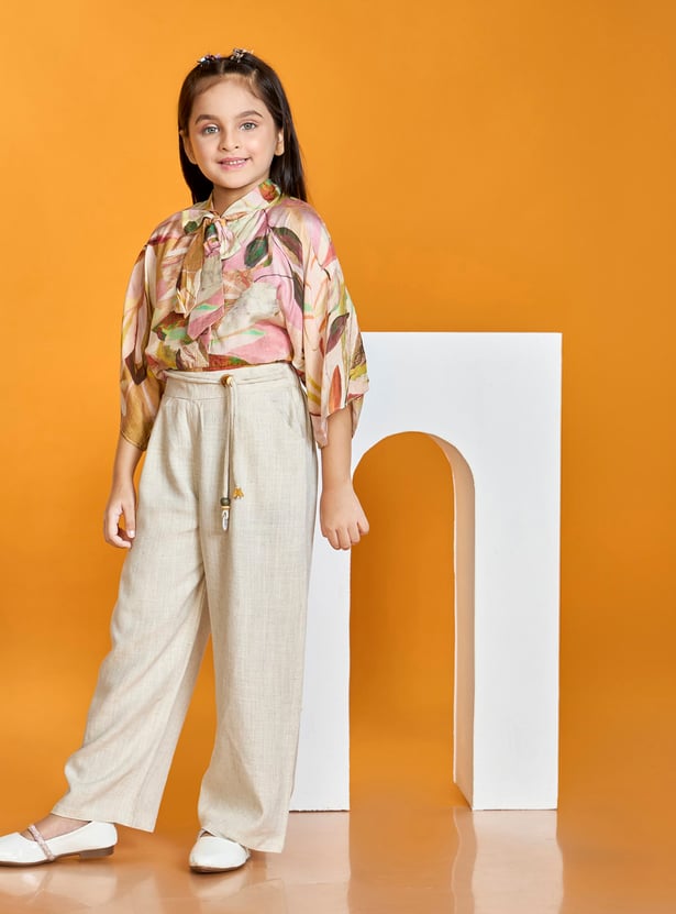 PEPPERMINT Girls Floral Print Top with Wide Leg Pants