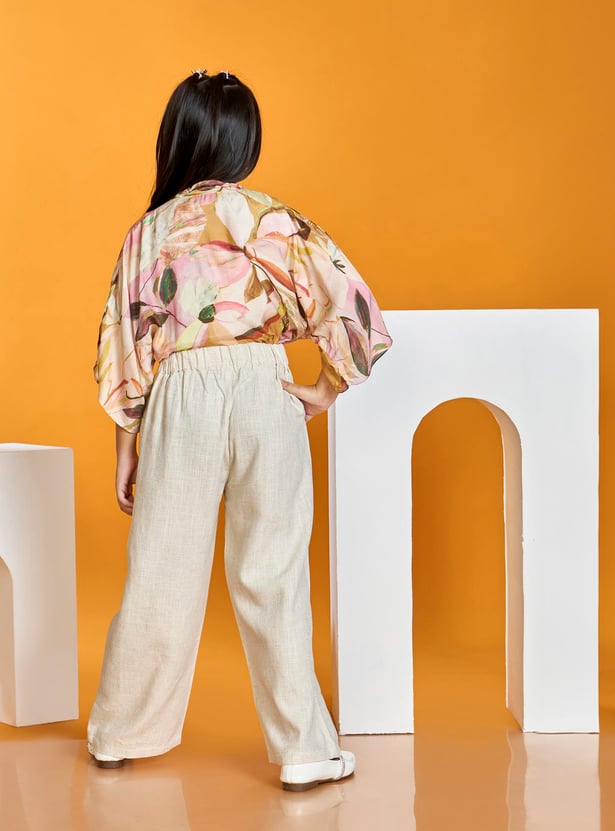 PEPPERMINT Girls Floral Print Top with Wide Leg Pants