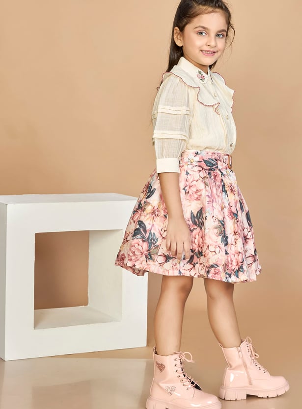 PEPPERMINT Girls Embroidered Shirt with Skirt