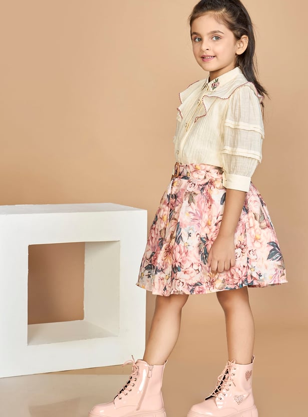 PEPPERMINT Girls Embroidered Shirt with Skirt
