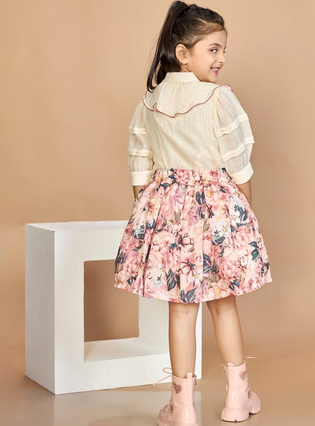 PEPPERMINT Girls Embroidered Shirt with Skirt