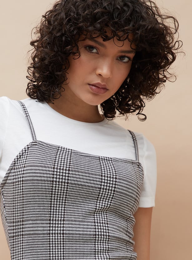 GINGER Checked Pinafore Dress with Top