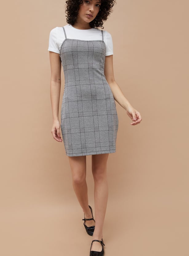 GINGER Checked Pinafore Dress with Top