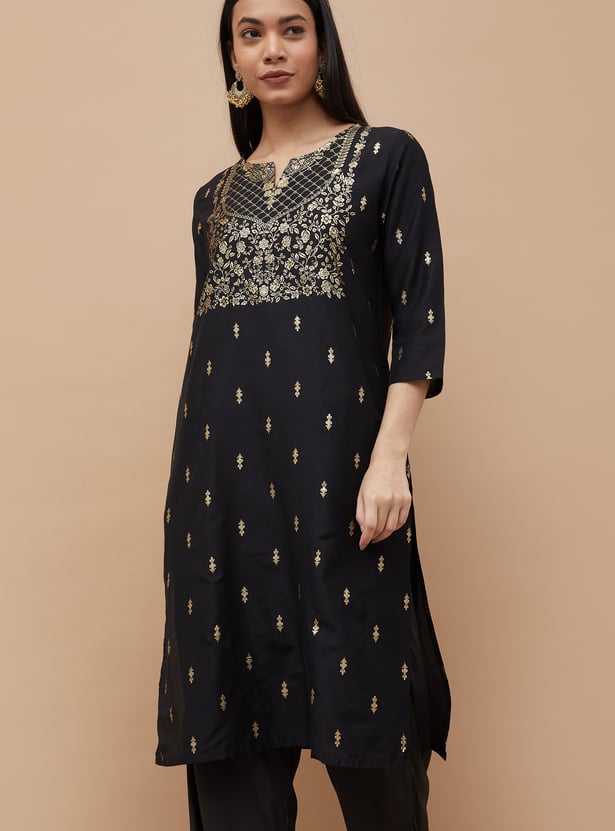 MELANGE Foil Print Straight Kurta