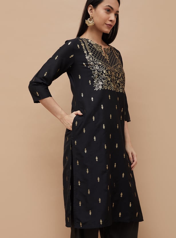 MELANGE Foil Print Straight Kurta