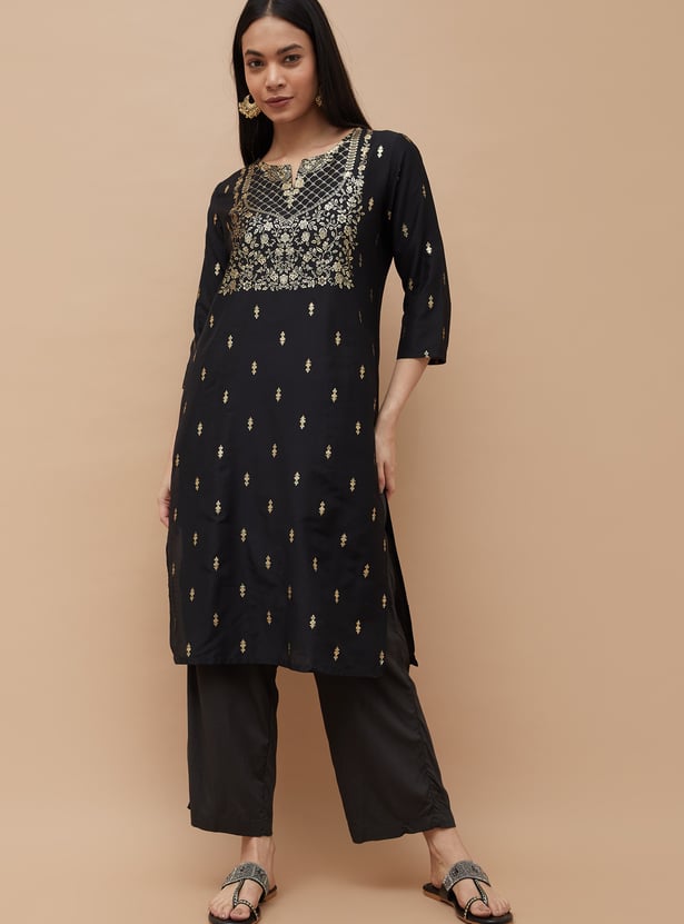 MELANGE Foil Print Straight Kurta