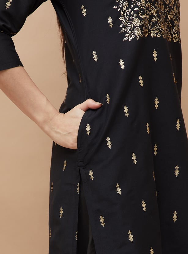 MELANGE Foil Print Straight Kurta