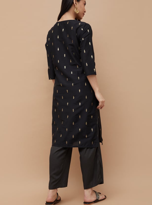MELANGE Foil Print Straight Kurta