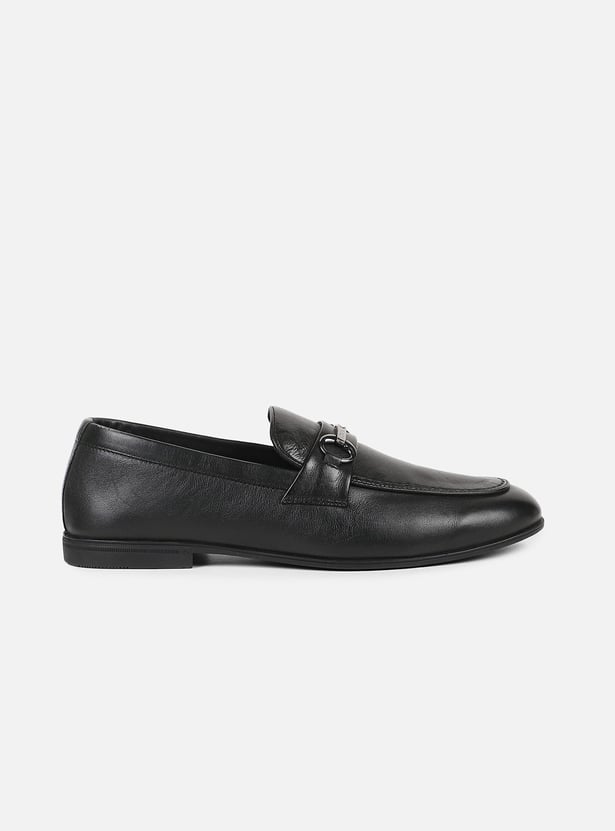 LOUIS PHILIPPE Leather Metal Accent Slip-On Shoes