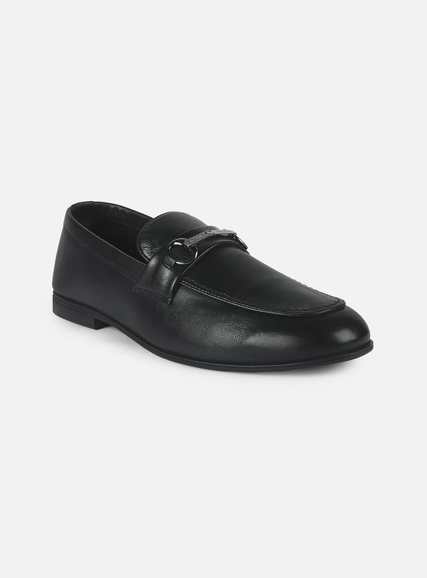 LOUIS PHILIPPE Leather Metal Accent Slip-On Shoes