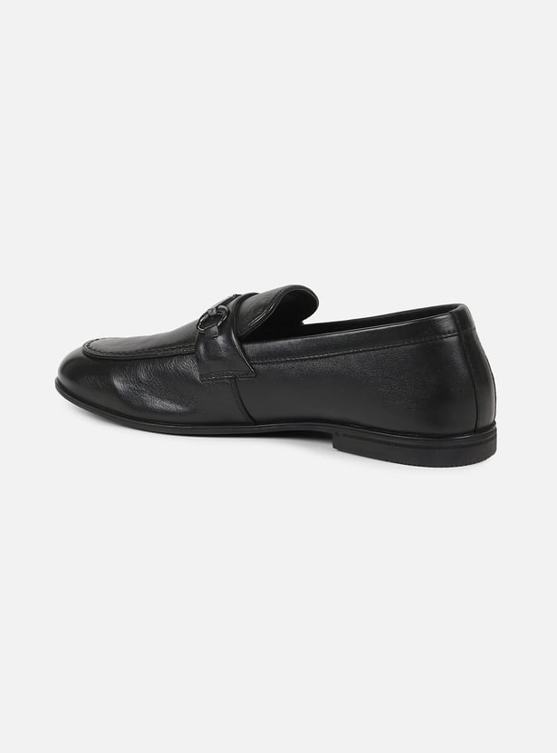 LOUIS PHILIPPE Leather Metal Accent Slip-On Shoes