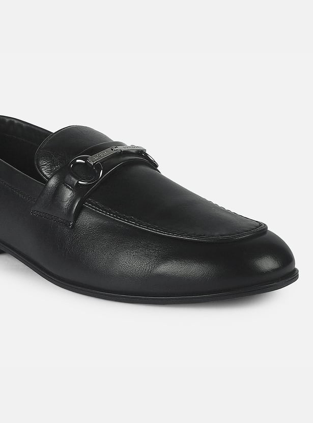 LOUIS PHILIPPE Leather Metal Accent Slip-On Shoes