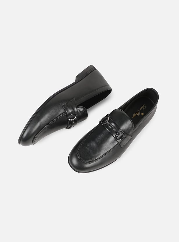 LOUIS PHILIPPE Leather Metal Accent Slip-On Shoes