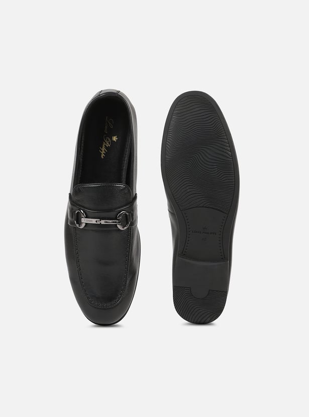 LOUIS PHILIPPE Leather Metal Accent Slip-On Shoes