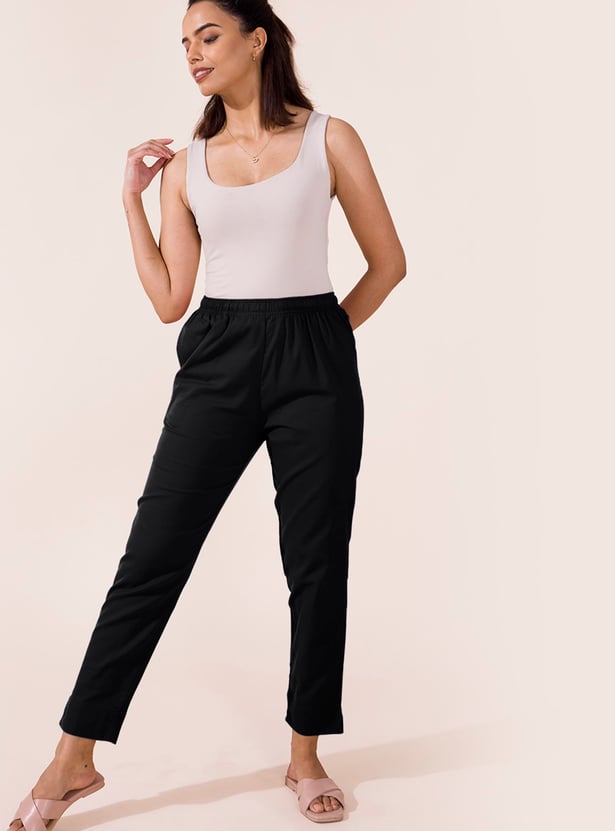 GO COLORS Solid Straight Pants