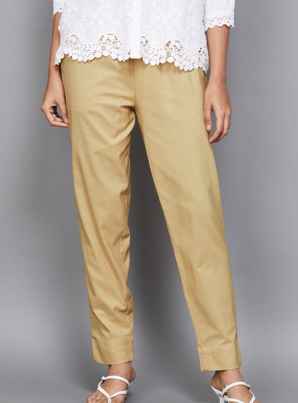 GO COLORS Solid Straight Pants