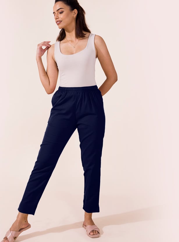 GO COLORS Solid Straight Pants