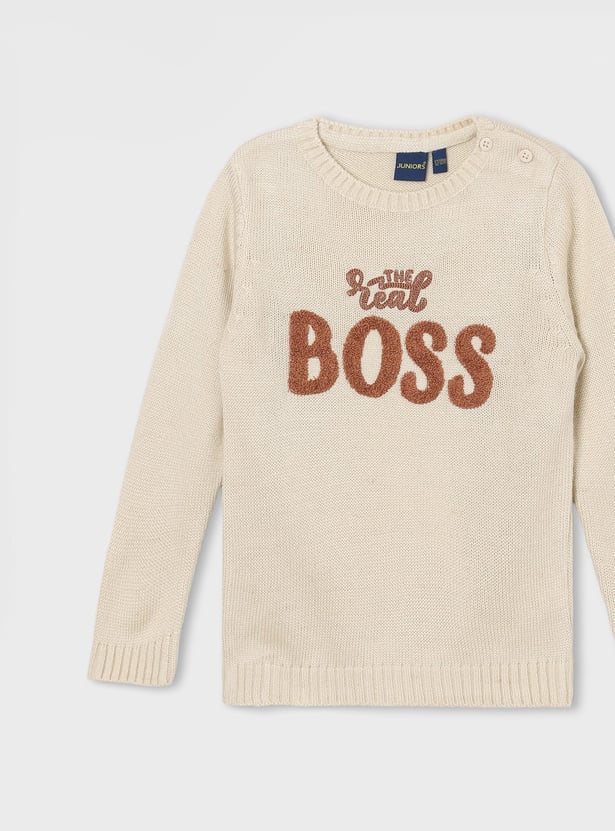 JUNIORS Boys Chenille Embroidered Sweater