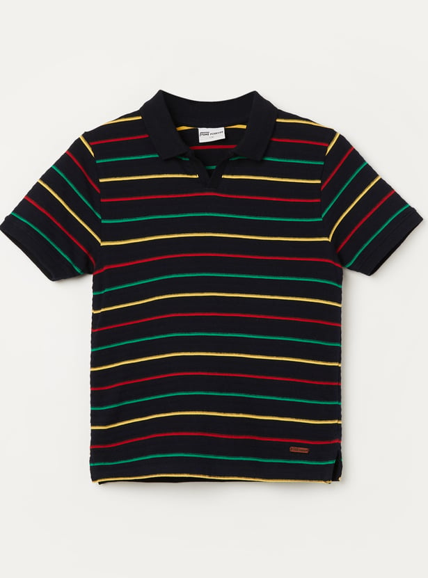 FAME FOREVER Boys Striped Johnny Collar T-shirt