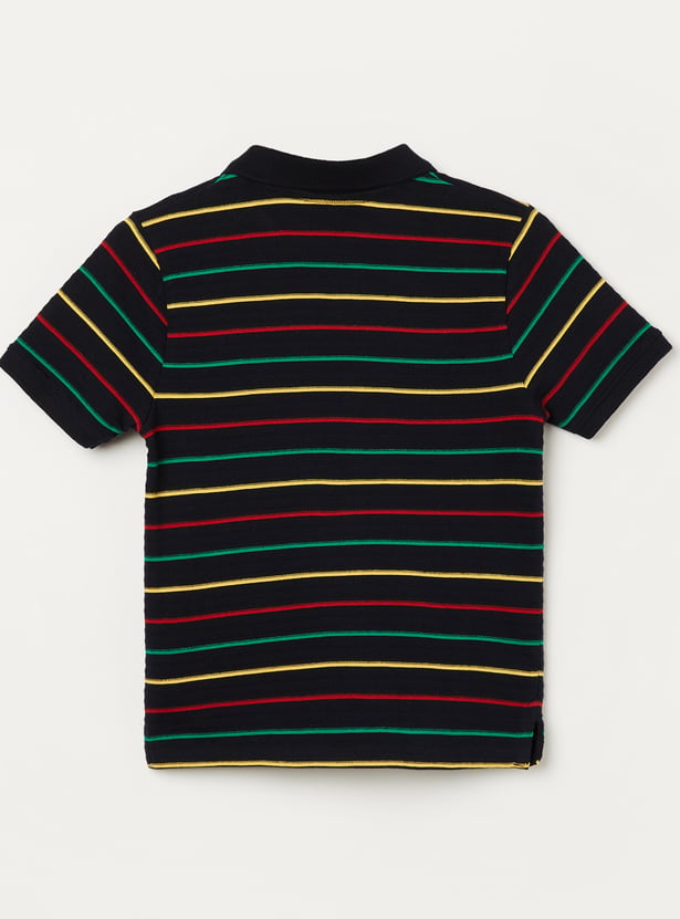 FAME FOREVER Boys Striped Johnny Collar T-shirt