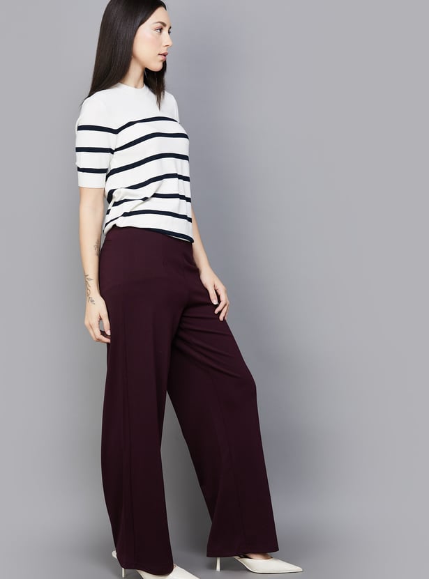 KRAUS Solid Wide Leg High-Rise Trousers