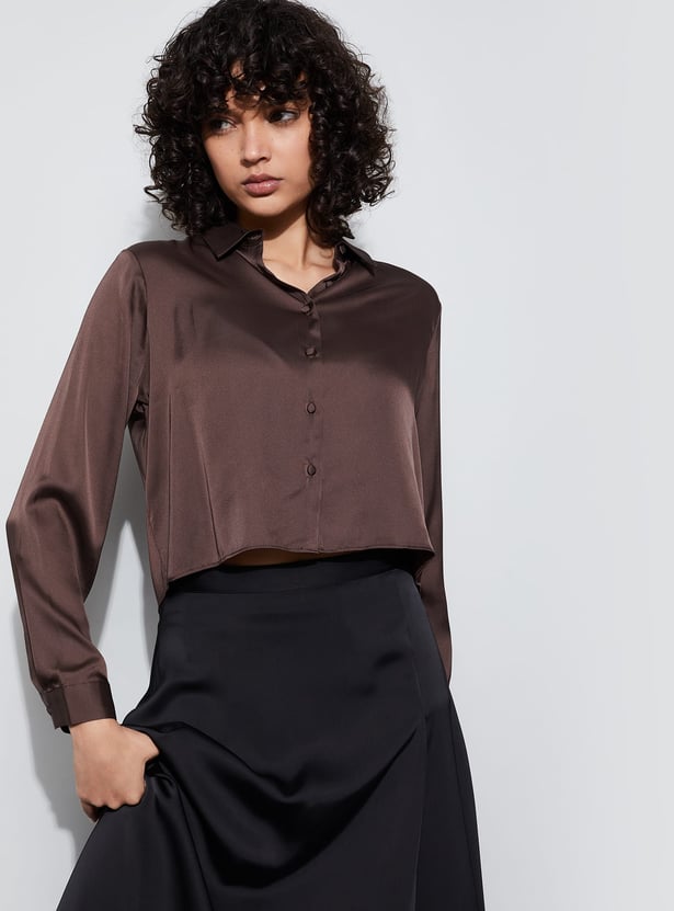 GINGER Solid Cropped Shirt
