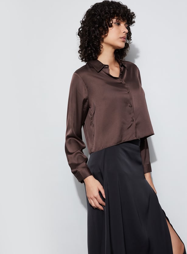 GINGER Solid Cropped Shirt