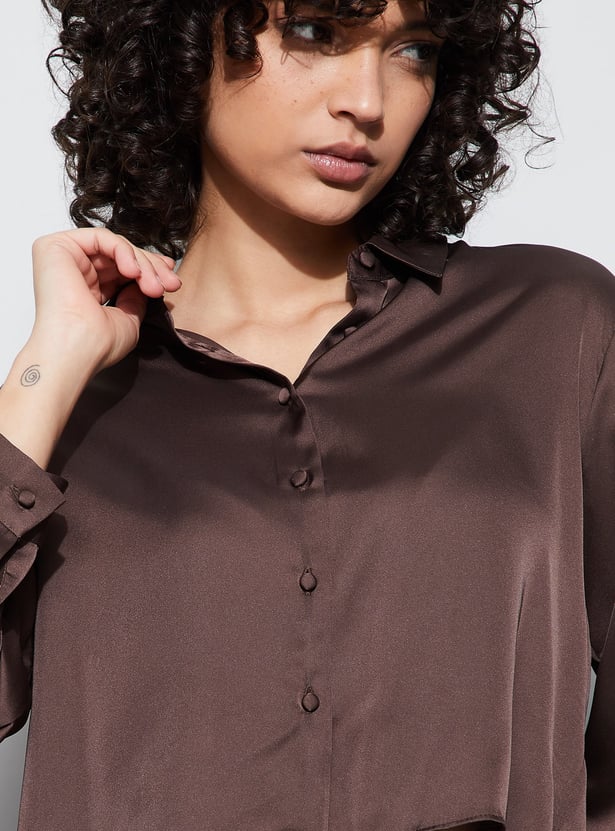GINGER Solid Cropped Shirt