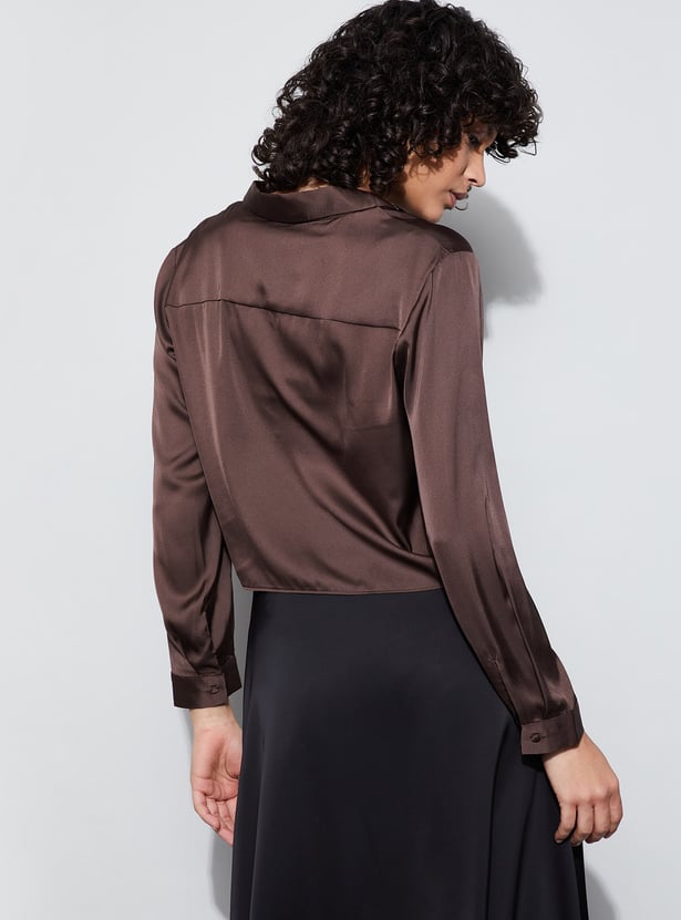 GINGER Solid Cropped Shirt