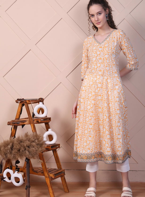 AURELIA Floral Print A-line Kurta