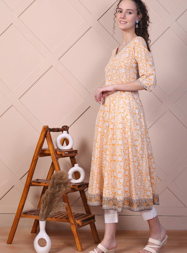 AURELIA Floral Print A-line Kurta