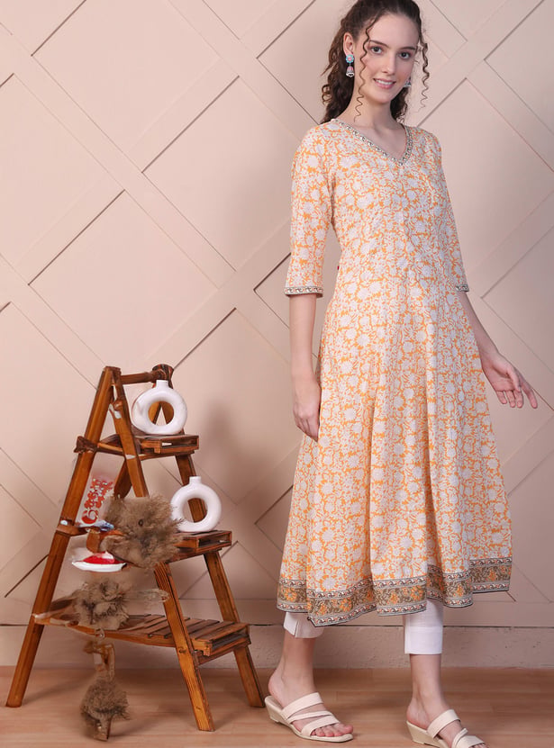 AURELIA Floral Print A-line Kurta