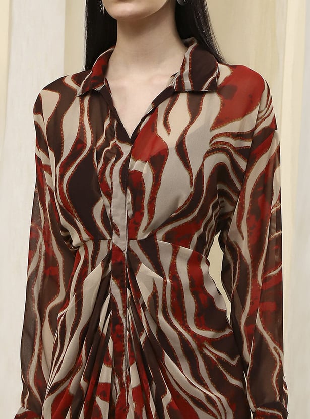 BIBA Abstract Print Draped Dress with Inner