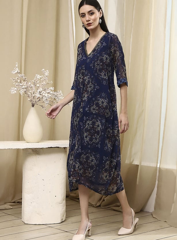 BIBA Printed A-line Dress with Camisole