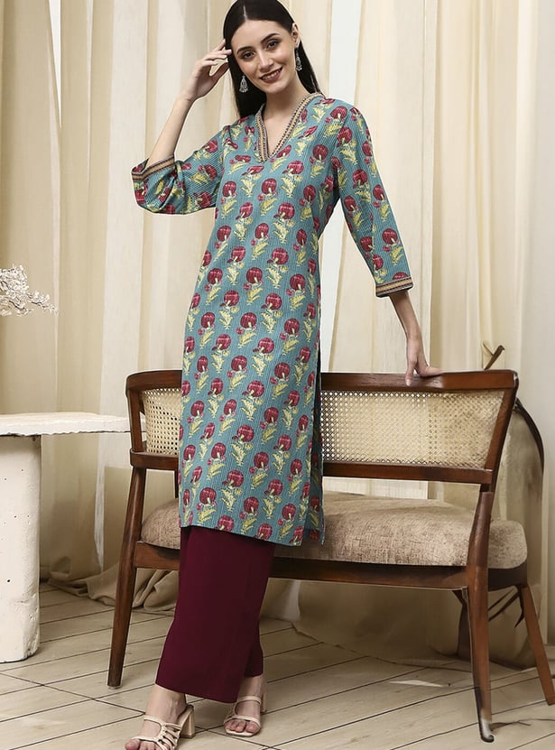 BIBA Floral Print Straight Kurta
