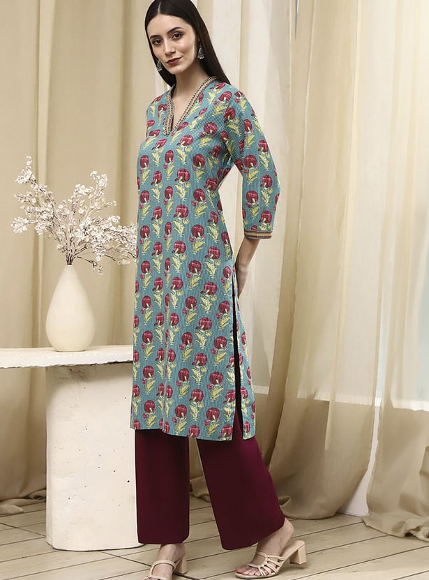 BIBA Floral Print Straight Kurta
